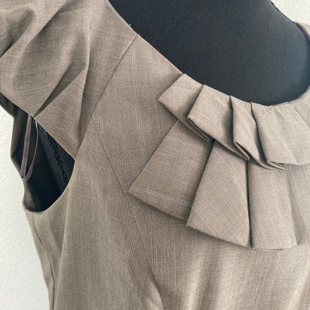 Jax Knee Length in Brown, Pleated Neckline, Waist and Shoulder Detail, Size 8